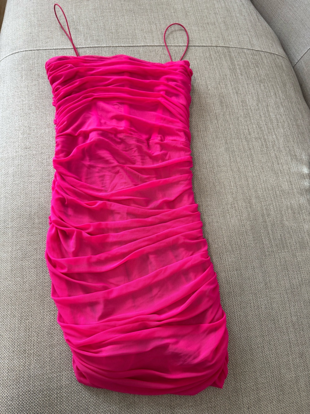 Ruched Spaghetti Strap Dress in Hot Pink